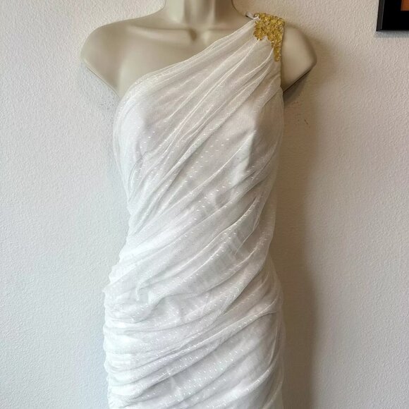 Tadashi Shoji NWT Sz 12 Ivory One Shoulder Ruched Mermaid Gown Lace Formal Bride - Picture 6 of 15